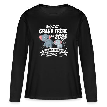 Bientôt Grand Frère En 2023 Cadeau Grossesse - T-shirt manches longues Premium bio Femme - noir - Devant - Julia (174cm)