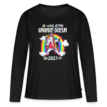 Je Vais Être Grande Soeur 2023 Grossesse Cadeau - T-shirt manches longues Premium bio Femme - noir - Devant - Julia (174cm)