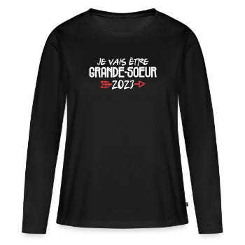 Je Vais Être Grande Soeur 2023 Future Soeur Cadeau - T-shirt manches longues Premium bio Femme - noir - Devant - Julia (174cm)