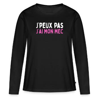 Femme Humour Couple Je Peux Pas J'ai Mon Mec - T-shirt manches longues Premium bio Femme - noir - Devant - Julia (174cm)