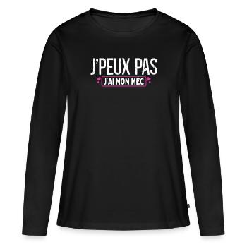 Femme Humour Couple Je Peux Pas J'ai Mon Mec - T-shirt manches longues Premium bio Femme - noir - Devant - Julia (174cm)