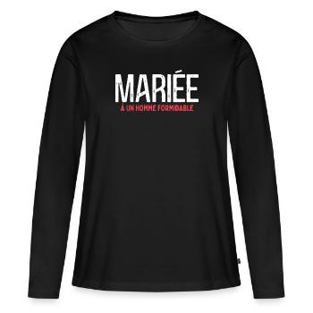 Tshirt Mariage Humour Couple Amoureux Femme - T-shirt manches longues Premium bio Femme - noir - Devant - Julia (174cm)