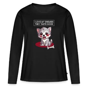 Ich liebe meine Feinde, Humor, Sarkasmus, Wolf - Frauen Premium Bio Langarmshirt - Schwarz - Vorne - Julia (174cm)