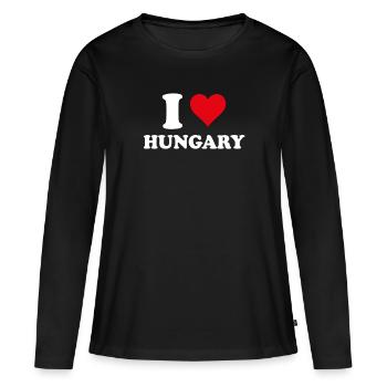 Ich liebe Ungarn Herz Ungarisch Geschenk Ungarisch - Frauen Premium Bio Langarmshirt - Schwarz - Vorne - Julia (174cm)
