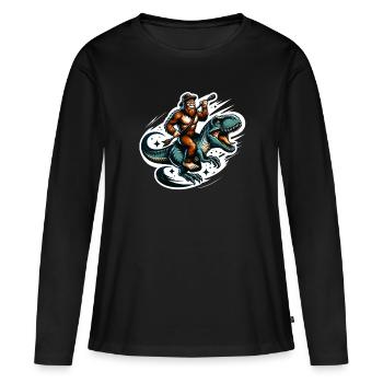 Bigfoot équitation T-Rex préhistorique dinosaure rodéo - T-shirt manches longues Premium bio Femme - noir - Devant - Julia (174cm)