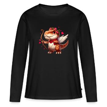 Cupidon T-Rex Saint Valentin dinosaure amour flèche - T-shirt manches longues Premium bio Femme - noir - Devant - Julia (174cm)