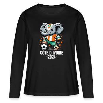 Côte D'ivoire 2024 Maillot Éléphant Ivoirien Foot - T-shirt manches longues Premium bio Femme - noir - Devant - Julia (174cm)