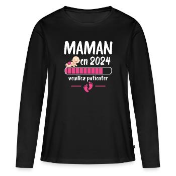 Cadeau Maman Annonce Grossesse Future Maman 2024 - T-shirt manches longues Premium bio Femme - noir - Devant - Julia (174cm)