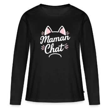Maman Chat Cadeau Fête des Mères Amoureux Chats - T-shirt manches longues Premium bio Femme - noir - Devant - Julia (174cm)