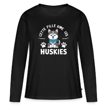 Nur ein Mädchen, das Huskys liebt Husky-Geschenk - Frauen Premium Bio Langarmshirt - Schwarz - Vorne - Julia (174cm)