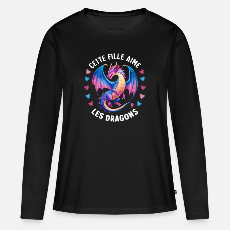 Nur ein Mädchen, das Drachen liebt Drachenhumor - Frauen Premium Bio Langarmshirt - Schwarz
