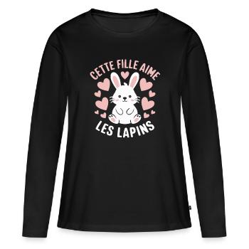Juste une Fille qui Aime les Lapins Cadeau Mignon - T-shirt manches longues Premium bio Femme - noir - Devant - Julia (174cm)