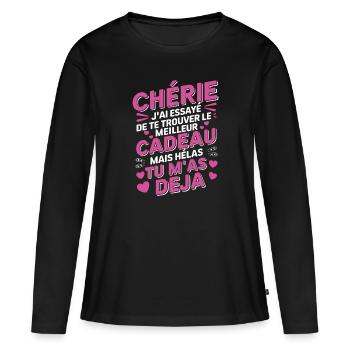 Chérie Trouver Le Meilleur Cadeau Couple Amour - T-shirt manches longues Premium bio Femme - noir - Devant - Julia (174cm)