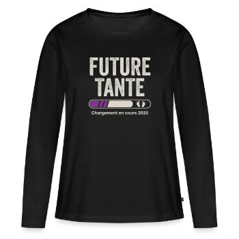 Future Tante 2025 Annonce Grossesse Tata - T-shirt manches longues Premium bio Femme - noir - Devant - Julia (174cm)