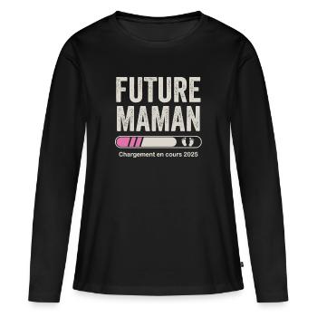 Annonce Grossesse Maman Future Mère 2025 - T-shirt manches longues Premium bio Femme - noir - Devant - Julia (174cm)