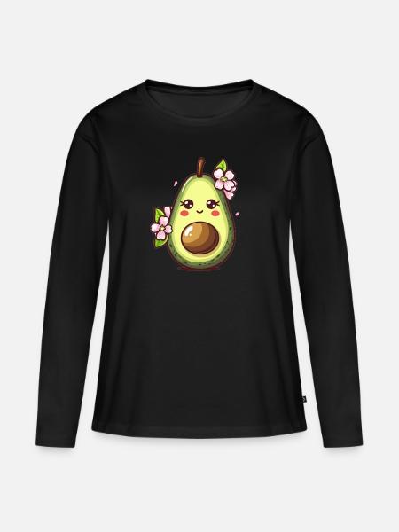 Süße Avocado mit Blüten - Frauen Premium Bio Langarmshirt - Schwarz