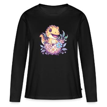 Baby Dino avec œuf de fleur - T-shirt manches longues Premium bio Femme - noir - Devant - Julia (174cm)