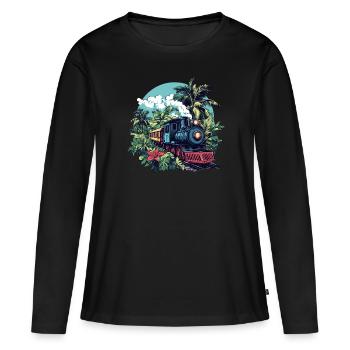 Dampflok durch Palmen - Frauen Premium Bio Langarmshirt - Schwarz - Vorne - Julia (174cm)