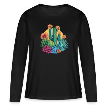 Kaktusgarten im Sonnenlicht - Frauen Premium Bio Langarmshirt - Schwarz - Vorne - Julia (174cm)