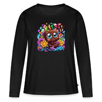 Morceau de chocolat heureux - T-shirt manches longues Premium bio Femme - noir - Devant - Julia (174cm)