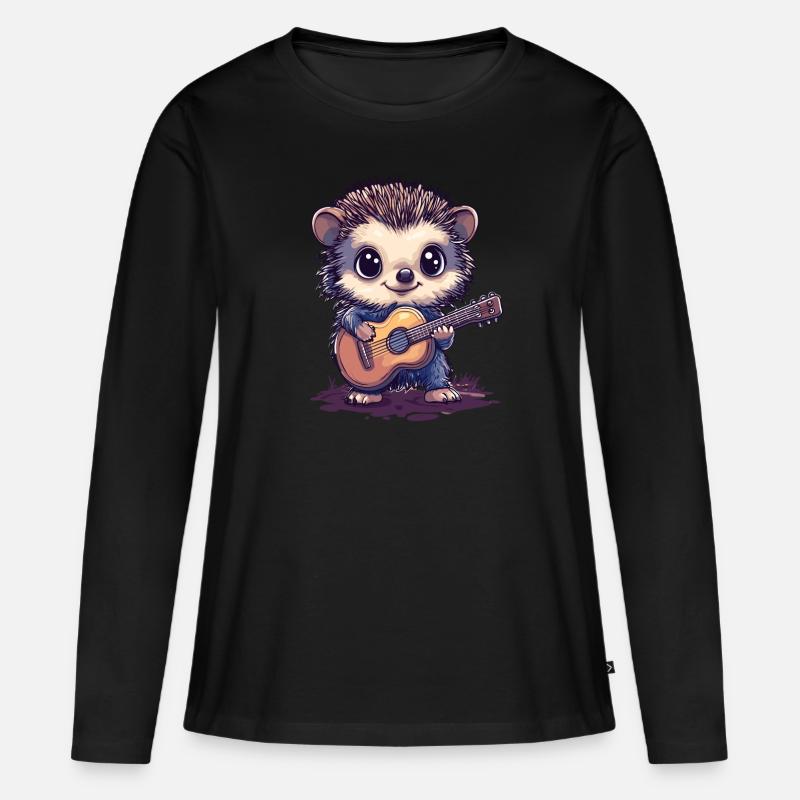 Gitarrenspielender Igel - Frauen Premium Bio Langarmshirt - Schwarz