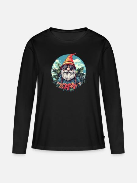 Tropischer Gartenzwerg mit Sonnenbrille - Frauen Premium Bio Langarmshirt - Schwarz