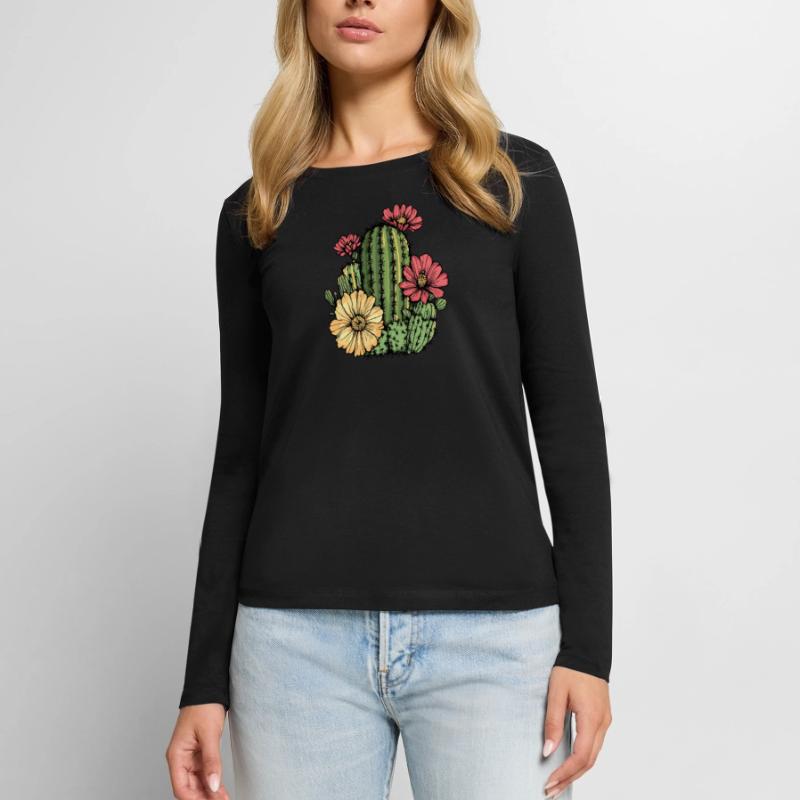 Cactus à fleurs T-shirt manches longues Premium bio Femme
