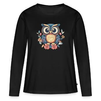 Florale Eule im Retro Stil - Frauen Premium Bio Langarmshirt - Schwarz - Vorne - Julia (174cm)