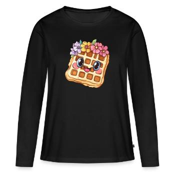 Gaufre aux fleurs - T-shirt manches longues Premium bio Femme - noir - Devant - Julia (174cm)