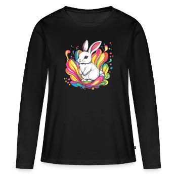 Lapin blanc avec des couleurs - T-shirt manches longues Premium bio Femme - noir - Devant - Julia (174cm)
