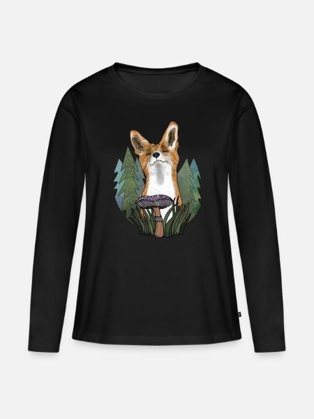 Glücklicher Fuchs (dunkle Stoffe) - Frauen Premium Bio Langarmshirt - Schwarz