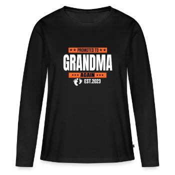 Promue à nouveau mamie est 2023 / nouvelle grand-mère - T-shirt manches longues Premium bio Femme - noir - Devant - Julia (174cm)