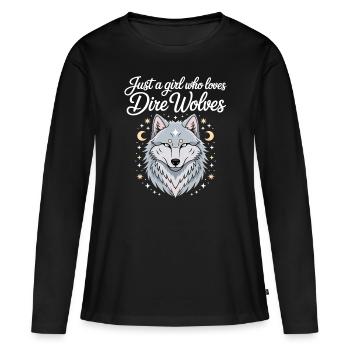 Fille Qui Adore Les Loups Géants - T-shirt manches longues Premium bio Femme - noir - Devant - Julia (174cm)