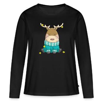 Putziges Weihnachts Rentier Comic - Frauen Premium Bio Langarmshirt - Schwarz - Vorne - Julia (174cm)