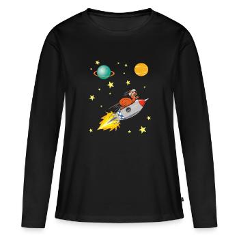 Escargot avec fusée voyageant dans l'espace - T-shirt manches longues Premium bio Femme - noir - Devant - Julia (174cm)