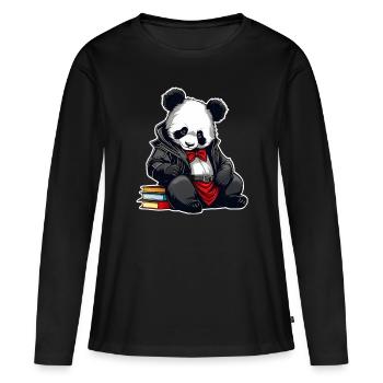 Panda mignon avec des livres - T-shirt manches longues Premium bio Femme - noir - Devant - Julia (174cm)