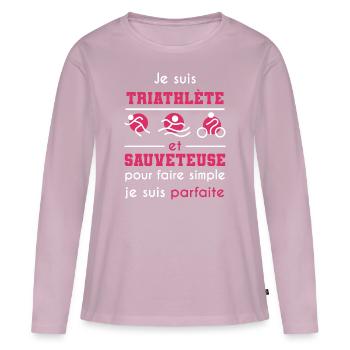 cadeau marrant triathlète sauveteuse - T-shirt manches longues Premium bio Femme - rose poudré - Devant - Julia (174cm)