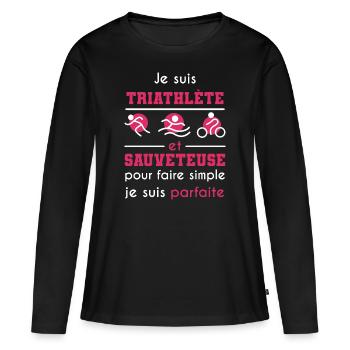 cadeau marrant triathlète sauveteuse - T-shirt manches longues Premium bio Femme - noir - Devant - Julia (174cm)