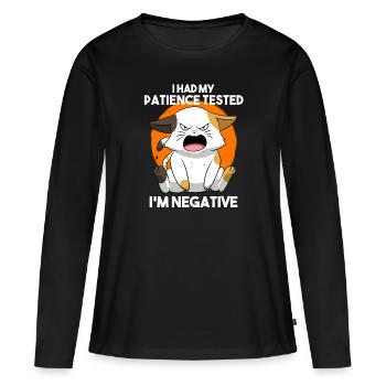 J’ai eu ma patience testée Je suis négatif chat - T-shirt manches longues Premium bio Femme - noir - Devant - Julia (174cm)