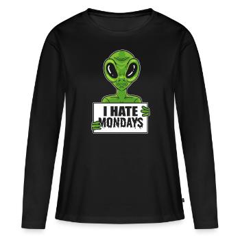 Alien Hassen Montag Workaholic - Frauen Premium Bio Langarmshirt - Schwarz - Vorne - Julia (174cm)
