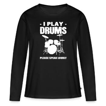 Je joue de la batterie - T-shirt manches longues Premium bio Femme - noir - Devant - Julia (174cm)