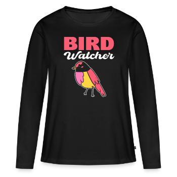 Bird Watcher Vogelbegeisterte - Frauen Premium Bio Langarmshirt - Schwarz - Vorne - Julia (174cm)