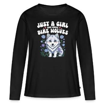 Fille Qui Adore Les Loups Géants - T-shirt manches longues Premium bio Femme - noir - Devant - Julia (174cm)