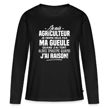 Je suis Agriculteur je ne ferme pas ma gueule - T-shirt manches longues Premium bio Femme - noir - Devant - Julia (174cm)