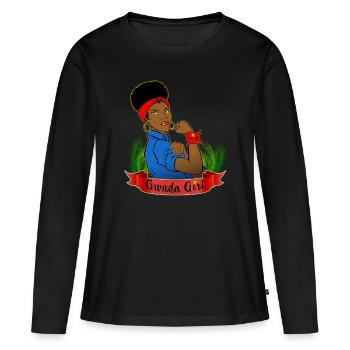 Une Femme Forte Guadeloupéenne - T-shirt manches longues Premium bio Femme - noir - Devant - Julia (174cm)