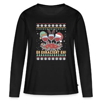Weihnachten Es eskaliert Eh Ugly Christmas Sweater - Frauen Premium Bio Langarmshirt - Schwarz - Vorne - Julia (174cm)