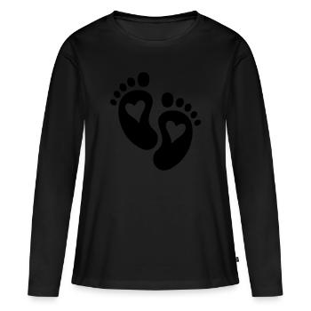 Pieds de bébé Coeur - T-shirt manches longues Premium bio Femme - noir - Devant - Julia (174cm)