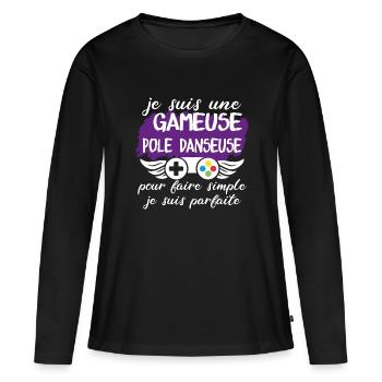cadeau marrant gameuse pole danseuse geek - T-shirt manches longues Premium bio Femme - noir - Devant - Julia (174cm)