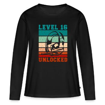 Niveau 16 casque déverrouillé pour les citations de joueurs - T-shirt manches longues Premium bio Femme - noir - Devant - Julia (174cm)