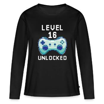 Niveau 16 casque déverrouillé pour les citations de joueurs - T-shirt manches longues Premium bio Femme - noir - Devant - Julia (174cm)